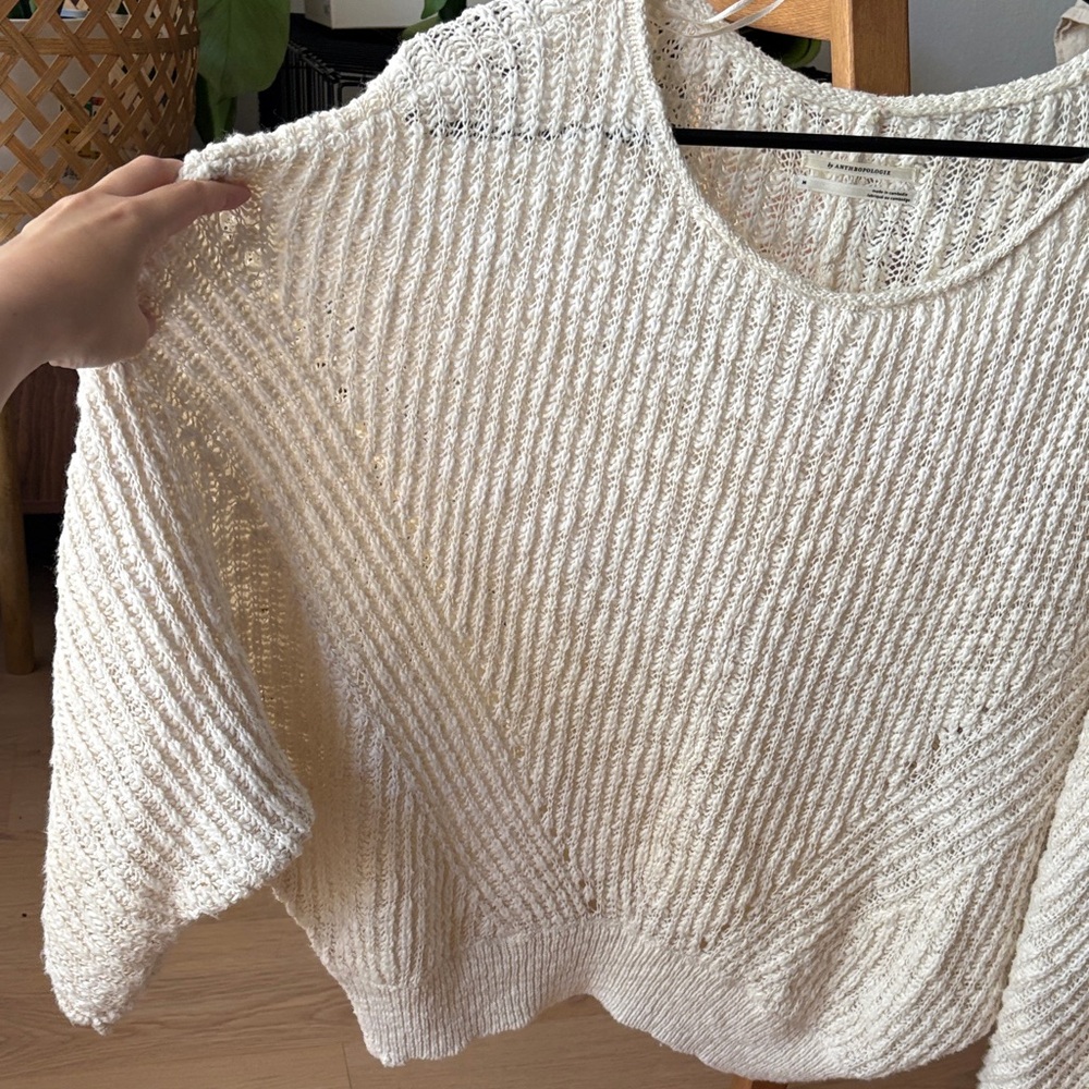 Anthropologie crewneck batwing sweater- Cozy Cream Knit- 98% cotton - Picture 4 of 6